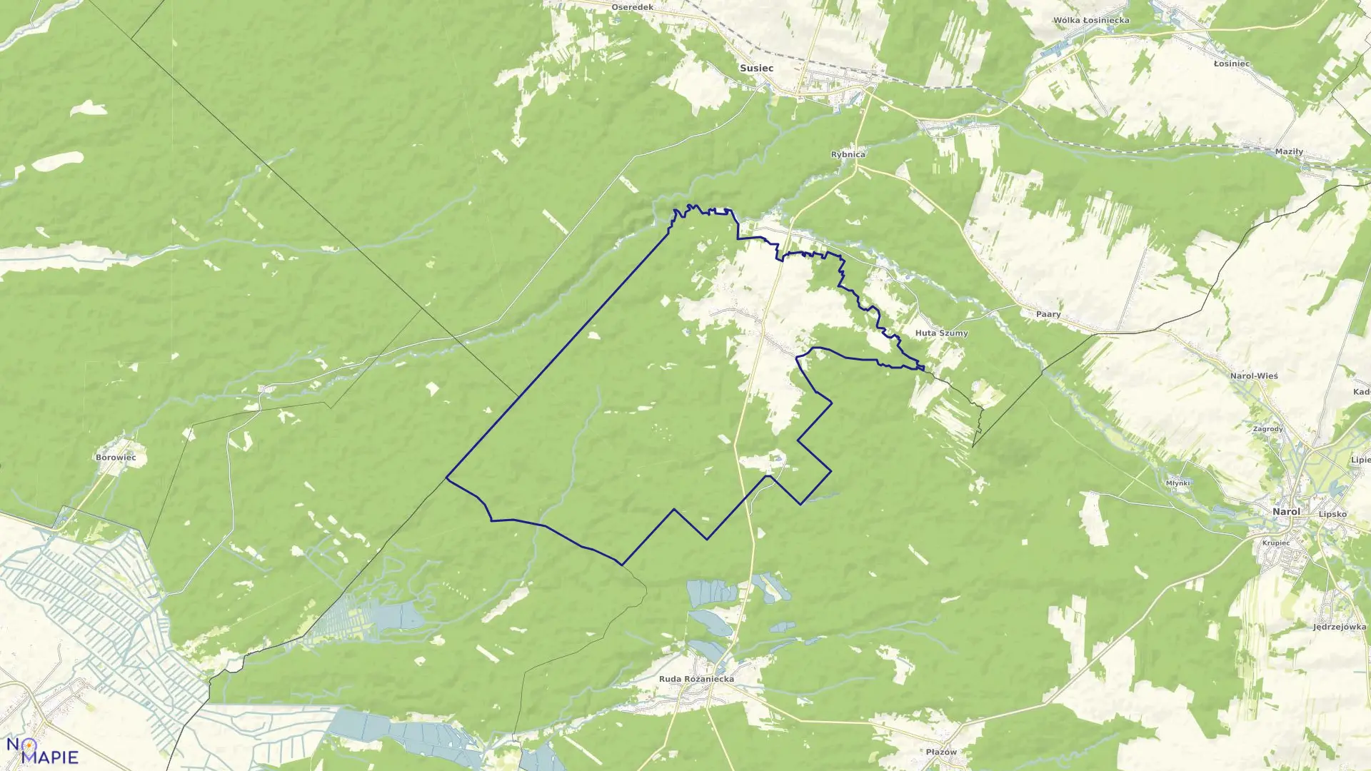 Mapa obrębu Huta Różaniecka w gminie Narol