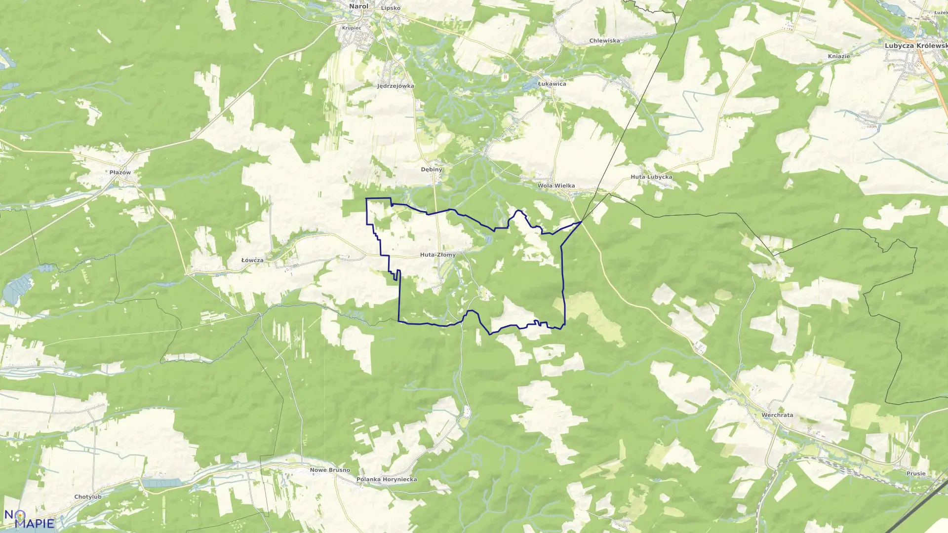 Mapa obrębu Huta Złomy w gminie Narol