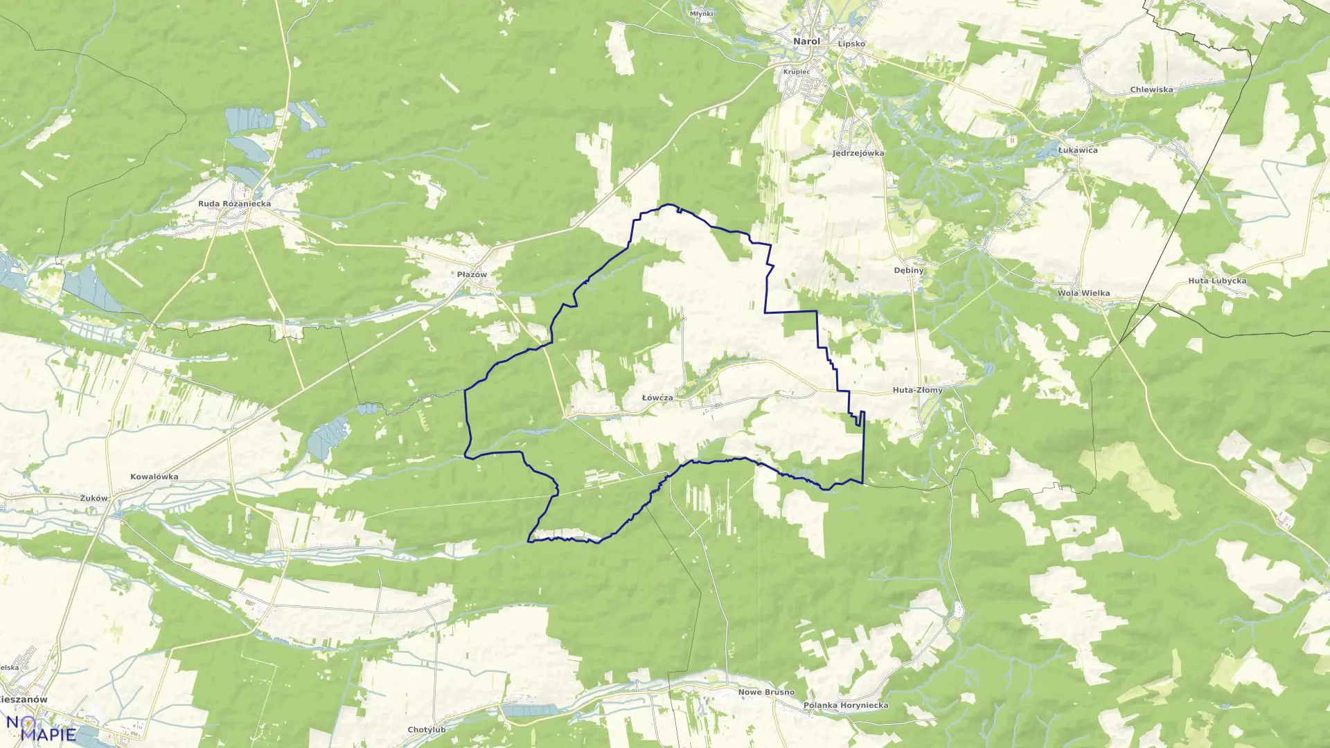 Mapa obrębu Łówcza w gminie Narol